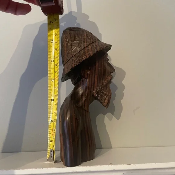 VTG 7” Wood Sculpture Fisherman Old Man Bust